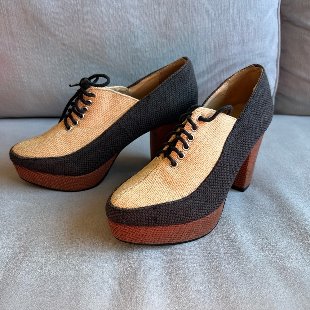 Anthropologie Contributor Woven Heels Platform Shoes 7